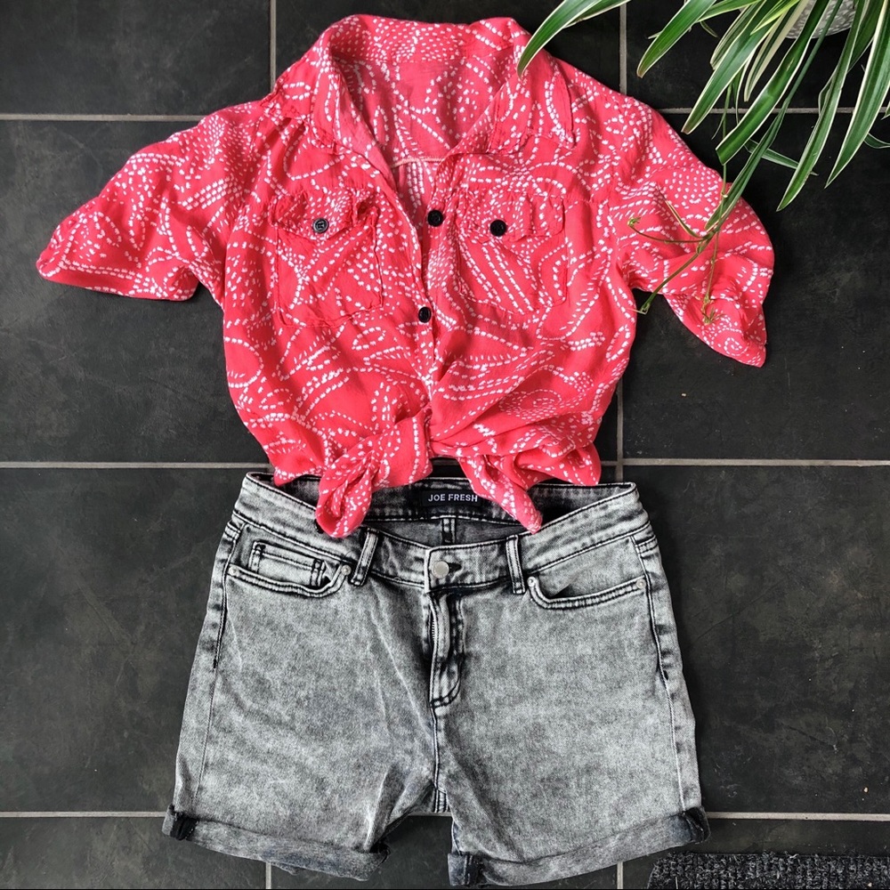 Pink animal print button down